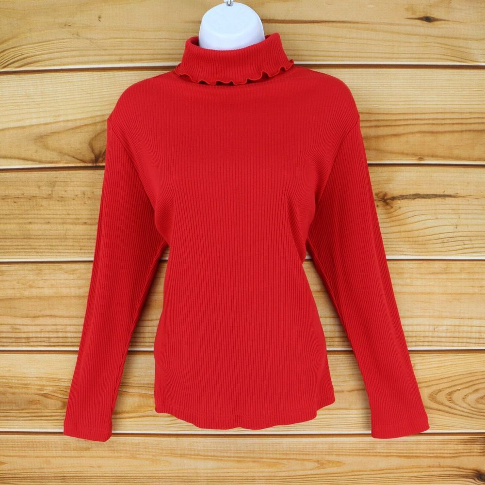 Blair Knit Top Lightweight Sweater Womens Sz L Red Ribbed Turtleneck Long Sleeve